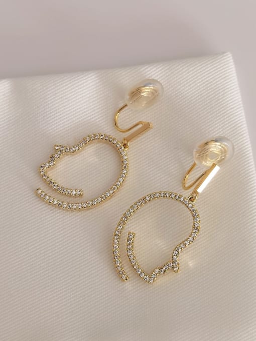 14k Gold [ ear clip] Brass Cubic Zirconia Geometric Minimalist Drop Earring